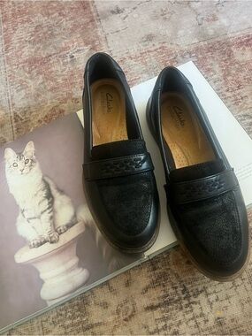 Clarks Black Suede & Leather Penny Loafers